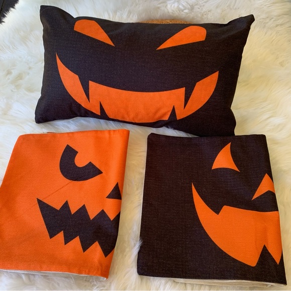 Set of 3 Jack-o-lantern Pillow Covers - Picture 1 of 7